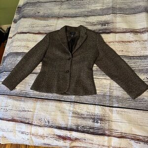 Ann Taylor Petites Wool Tweed Textured Fitted Blazer Brown Tan Career Office 10P